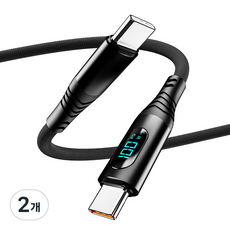 일리온 C타입-C타입 PD충전 100W LCD 디스플레이 패브릭 케이블, 블랙, 2개, 0.5m