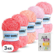 Knitt 蜂蜜泡泡菜瓜布毛線 90g x 5種 + 9種菜瓜布圖案組, 08 珊瑚粉色(B系列), 3套