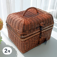 메종인다라탄샵 큰사이즈 피렌체 뚜껑 수납 다용도 라탄바구니 N023H, 브라운, 2개