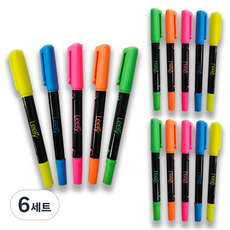 Leely 雙頭螢光筆5色組, 黃色, 粉紅色, 綠色, 藍色, 橘色, 6套