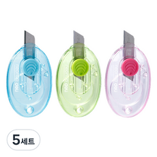 델리 투명 택배 커터칼 미니 3종 세트 E2050F, 블루 + 그린 + 핑크, 5세트