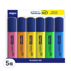 PENMAX Textliner 503 螢光筆 6色組, 粉色/橙色/蜜黃色/黃色/綠色/藍色, 5組