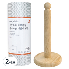 영수산업카멜 빨아쓰는 일회용 행주 롤타입 60p + 원목 스탠드형 키친봉 세트, 60개, 2세트