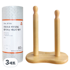 영수산업카멜 빨아쓰는 일회용 행주 롤타입 60p + 원목 스탠드형 트윈키친봉 세트, 3세트