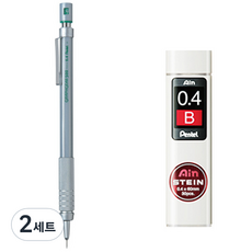 펜텔 그래프 기어 샤프 500 PG514 + 아인슈타인 샤프심 B 세트, 0.4mm, 2개