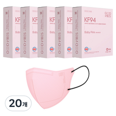 굿바이브스 마스크 중형 KF94, 베이비핑크, 20개, 10개입