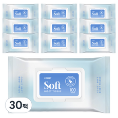 코멧 소프트 부드러운 비데티슈 캡형, 30팩, 100매, 55g
