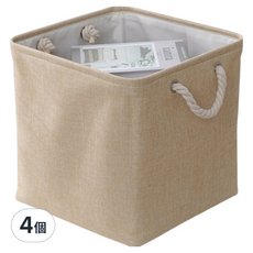 小麥購物 亞麻收納籃 方形款 C176 382g, 4個, 米色