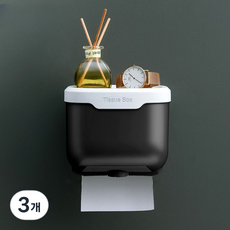 solve living 簡約浴室防水透明壓克力捲筒捲筒衛生紙盒, 3個, 不透明黑色