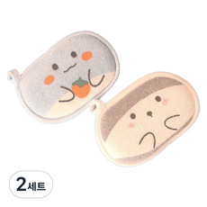 푸트로랩 부드러운 극세사 스펀지 목욕 타올 2종 세트, 그레이, 블루, 2세트