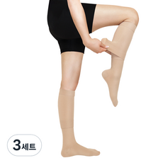 원더워크 프리미엄 의료용 압박스타킹 이지 무릎형 베이지 발막힘, 3세트, 종아리/무릎형
