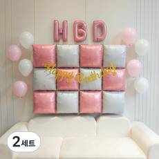 피앤비유니티 해피버스데이 큐브풍선 가랜드 세트, 01 핑크화이트, 2세트