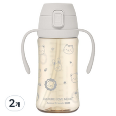 네이쳐러브메레 애니멀프렌즈 PPSU 원터치 빨대컵, 300ml, 2개, 밀크그레이