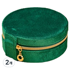 솔솔담다 예쁜 여행용 미니 악세사리 보관함 10 x 10 x 5 cm, 둥근벨벳 클래식그린, 2개