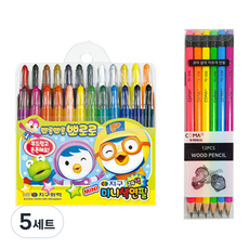 地球化學 啵樂樂迷你色鉛筆 24色 + Tukobi Koma 三角橡皮擦鉛筆 TC-208 B, 混合色, 5套