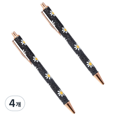 微笑可愛答謝禮用裝飾原子筆 1mm, 4個, 雛菊黑 + 玫瑰金