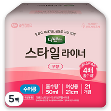 디펜드 여성용 스타일 라이너 무향 슈퍼롱, 21매입, 5개