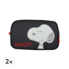 에이치엠플러스 피너츠 스누피 캐릭터 아플리케 봉제필통 스누피, 검정, 2개