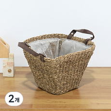 Garden in the City 附提把方型藤編草編籃, 單一顏色, 2個