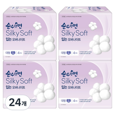 순수한면 실키소프트 입는 오버나이트, 대형, 4개입, 24개