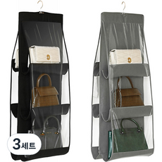 hillo 多用途6層收納袋收納架衣架, 黑色+灰色, 3組