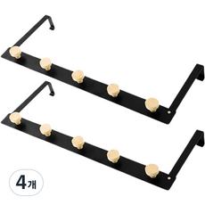 Mabel In Home 簡易安裝 免鑽孔 原木 門後掛架 掛鉤, 黑色, 4個