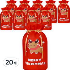 Donna&deco 聖誕節禮物包裝不織布袋 22 x 32 cm, 20個, 紅色(閃亮魯道夫)