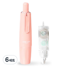 쿠말 360도 회전 접착 양면 풀테이프 6mm x 5m + 리필 세트, 파스텔핑크, 6세트