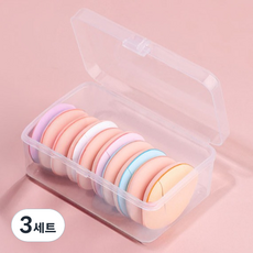 藍色貿易 迷你手指氣墊水滴粉撲 隨機出貨 10入 + 收納盒組, 3套, 混合色