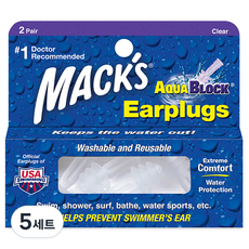 Macks 아쿠아블록 실리콘 수영 귀마개 투명색 4p, 5개, 2쌍