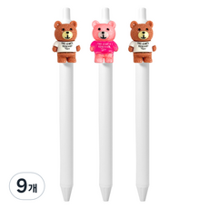 可愛零件小熊中性筆 0.5mm, 9個, 隨機出貨