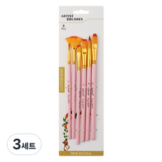 데비아트 水彩油畫畫筆6件組 粉紅色, 3套, 0號, 2號, 4號, 6號, 8號, 10號