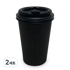 투고팩 로앤 블랙 종이컵 390ml + 타공 뚜껑, 100개입, 2세트