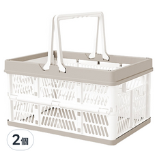 樂居家 手提摺疊收納籃, 2個, 白灰色