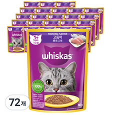 위스카스 어덜트 고양이 습식사료, 72개, 80g, 고등어 72개, 80g, 고등어