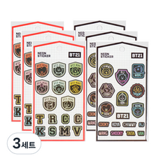 BT21 네온스티커 레드 3p + 블랙 3p, 혼합 색상, 3세트