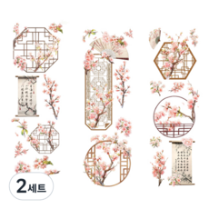 Sellingnew 東方風PET手帳手機裝飾貼紙3件組, 2套, 桃花