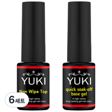 YUKI Non Wipe Top Gel R+Quick Soak Off Base Gel R組, 單色, 6組