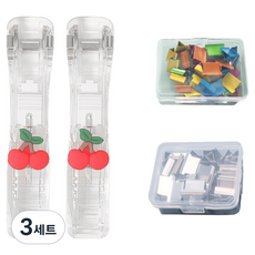 문구담 푸시 클립퍼 2p + 기본 클립 + 컬러 클립 체리 세트, 3세트