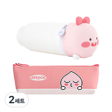 카카오프렌즈 모던 st 미니 삼각 필통 + 실리콘 필통, 필통(핑크 어피치), 실리콘 필통(리틀어피치), 2세트