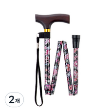 마키테크코리아 플라워 빅핸드 접이식 지팡이 OT-803, 플라워블랙, 2개
