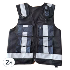 工地現場 腰帶可調 警察式 無線電格紋 反光安全背心, 2個, 黑色