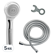 두진 욕실 베이직 기본형 샤워기 헤드 + 황동 스텐 메탈 샤워기호스 1.5m 세트, 5세트