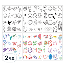 gelluna 軟萌可愛彩色黑白插畫紋身貼紙6入組 T-122, 2套, 混色