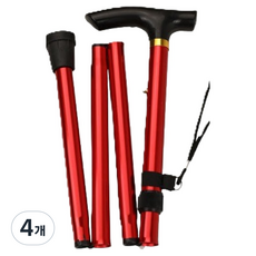 아카코 접히고 길이조절이 가능한 휴대용 지팡이, 레드, 4개