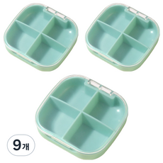 굄스 4가지 알약 분배 소분 케이스 민트 7.5 x 7 x 2 cm, 9개