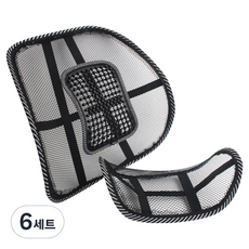 카쏙 차량용 메쉬 허리쿠션 + 목쿠션 세트, 블랙, 6세트