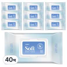 코멧 소프트 부드러운 비데티슈 캡형, 40팩, 60매, 55g