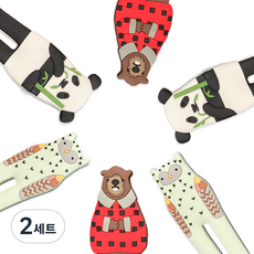 리에르 귀여운 동물원 구부러지는 자석 마스크걸이 6종, 팬더, 부엉이, 비버, 2세트