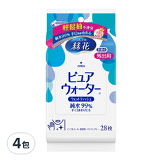 Silcot 絲花 純水99濕巾外出包 無酒精 手口適用, 28張, 4包